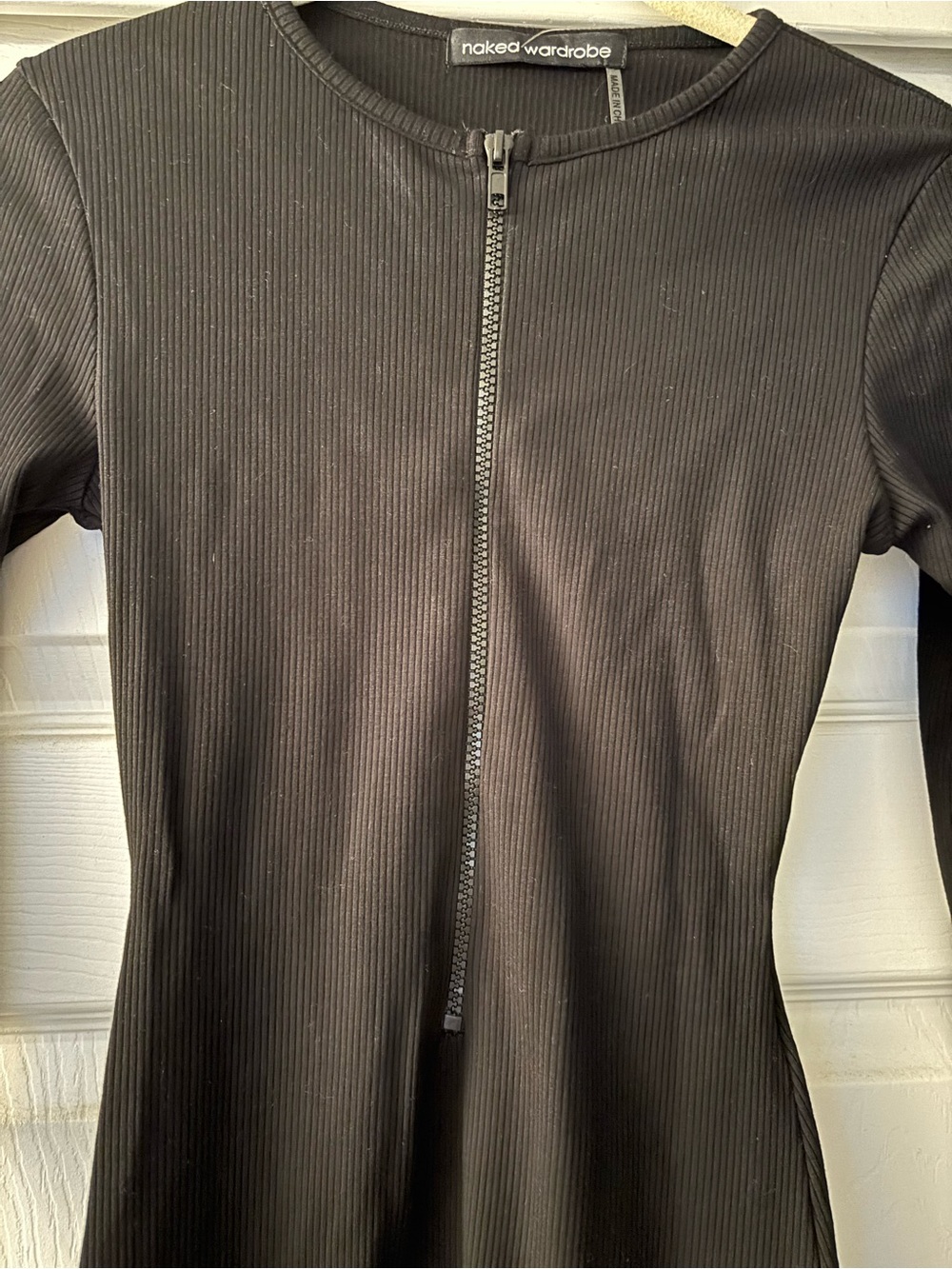 naked wardrobe Black Ribbed Long-Sleeve Zip Bodycon Dress - Picture 2 of 4